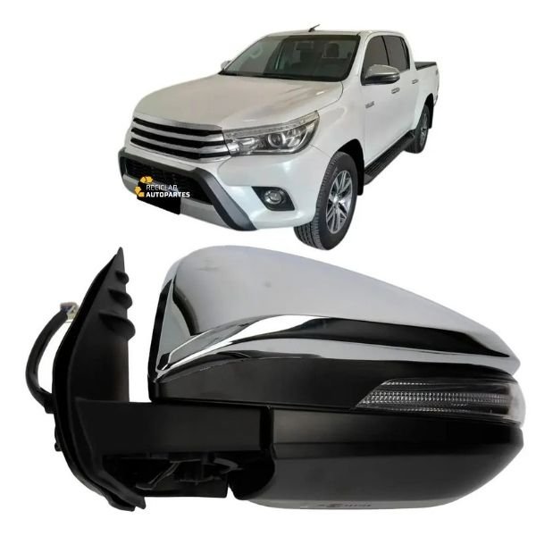 Espejo Eléctrico Derecho Toyota Hilux 2016-2025 Con Guiño Cromado 7 PINES